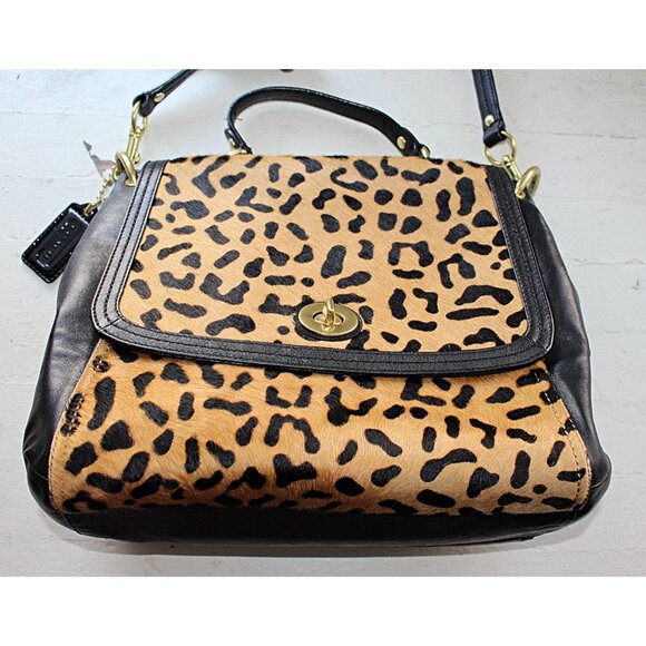 Coach - Park Ocelot (Leopard) Haircalf - Pony Leather Flap Satchel, Convertible - Picture 9 of 15